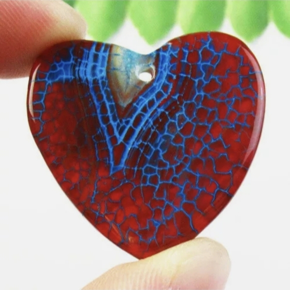 New Blue Brown Fire Agate Heart Shaped Pendant. - Picture 3 of 9